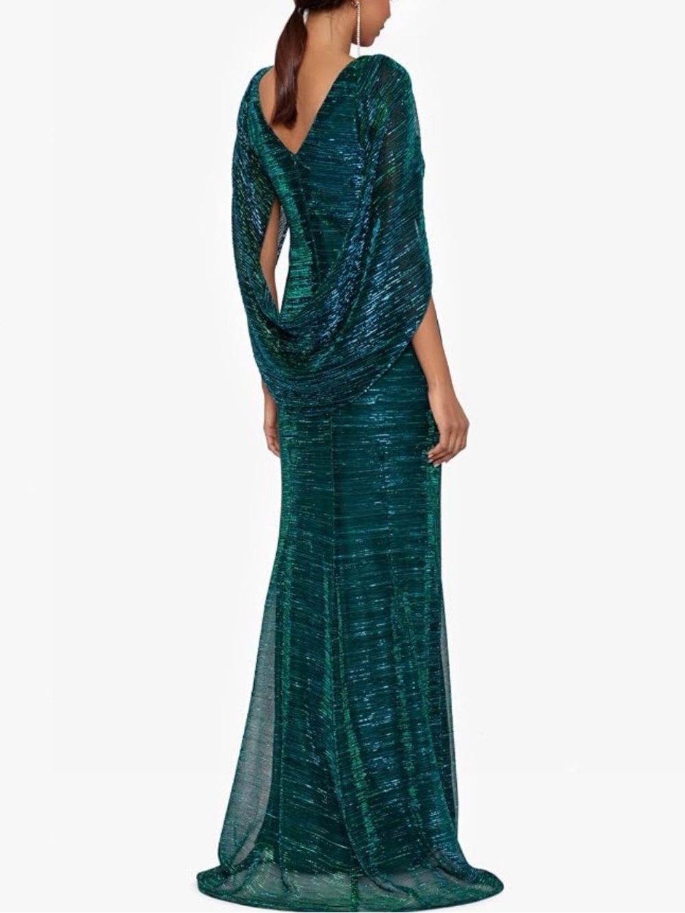 Elegant Teal Green half cape Draped-Back Evening Gown